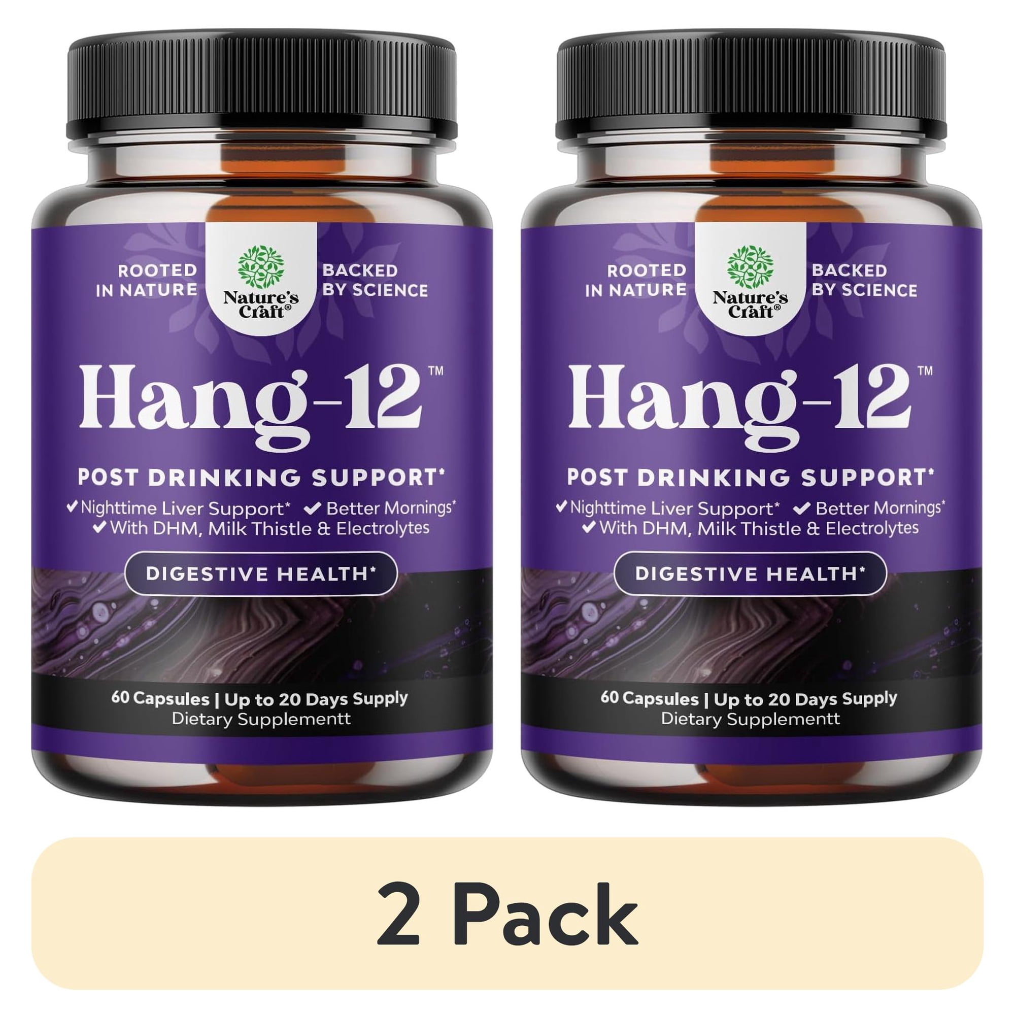 (2 pack) Natures Craft Hang-15 Nighttime Liver Supplement Hydration Pills, Liver Detox and Cleanse Support, 60 Capsules