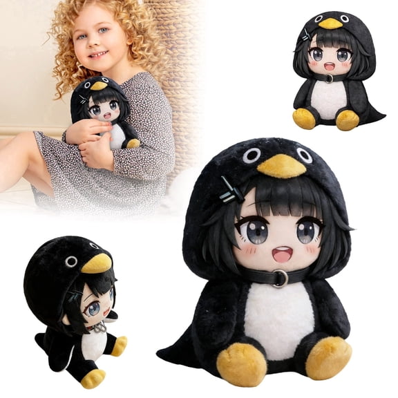 Penguinistrator Plush Toy with Voice Game Arknights Penguin Endministrator Stuffed Animal Figure Cute Goo Goo Gaga Interactive Toy (Black-25cm)