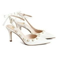 thumbnail image 2 of XYD Women Bowtie Pearls Ankle Strap Pumps Pointed Toe Slender Mid Heel Slingbacks Elegant Party Shoes Size 13.5 White, 2 of 4