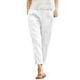 thumbnail image 4 of Women Cotton Pocket Cropped Straight Leg Crop Pants Ladies Casual Long Loose Pant Slacks Cozy Daily Female Bottoms White S, 4 of 5