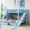 Blue, variant on Twin over Twin Castle Style Bunk Bed with Slide and 2 Drawers, Solid Wood Princess Bed House Bunk Bed with Storage Shelves, Storage Staircase and Ladder