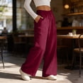 thumbnail image 5 of Enjoytime Work Pants Women Solid Color Stretch Waist Strap Drawstring Wide Leg Pants Travel Casual Loose Trousers, 5 of 8