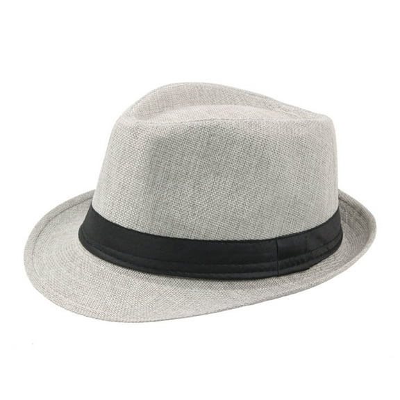 Yesbay Men Wide Brim Fedora Felt Hat Panama Cap Boater Summer Beach Sunhat Light Gray