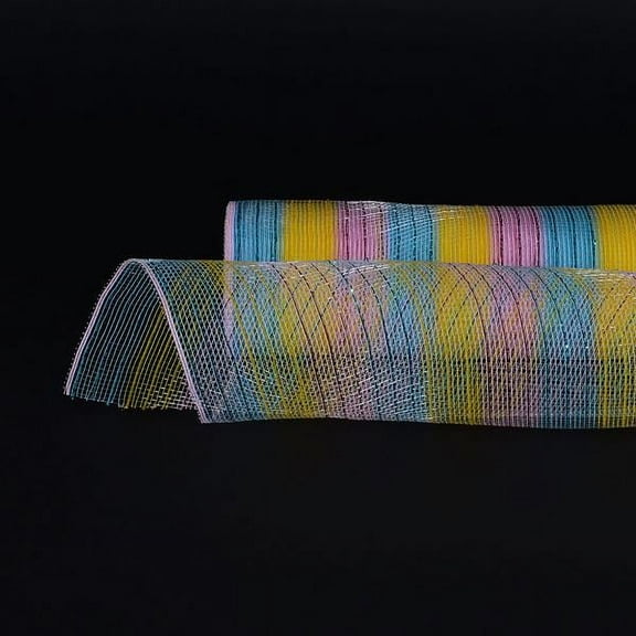 Rainbow - Poly Deco Mesh Wrap with Laser Mono Stripe - ( 10 Inch x 10 Yards )