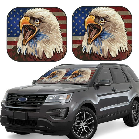 Vsdgher Eagle With USA Flags Print Car Windshield Sun Shade, Reflective Sunshade Window Sunshade Sun Visor Protector Fit for Cars,Trucks,SUVs-Small