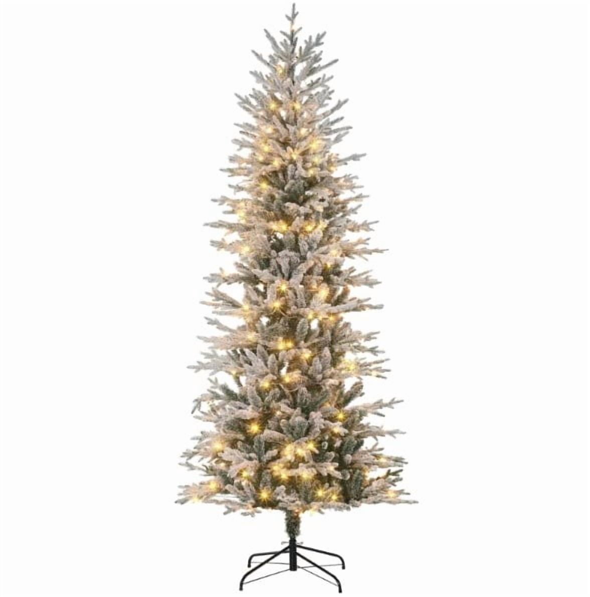 7.5ft Prelit Snow Flocked Christmas Tree with 350 Clear Lights 850 Tips Auto-Open Branches Indoor Decor