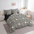 thumbnail image 3 of jejeloiu Abstract Vintage Lines 7-Piece Twin Bedding Sets,Geometric Striped Print Bedding Comforter Set,Black Beige Sheet Sets For Teens,Breathable Home Decor Reversible, 3 of 8