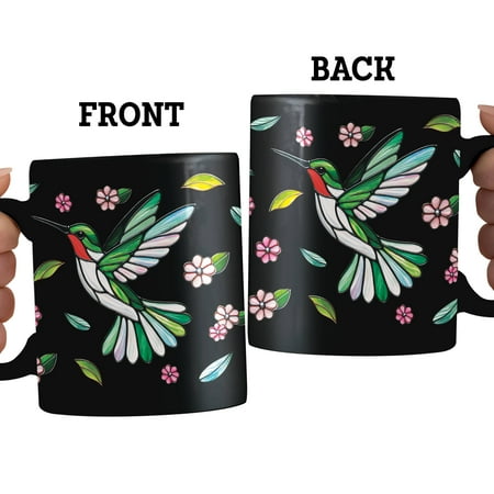

Lotusprinthandmade Hummingbird Black Ceramic Mug (15oz) (Made In US) hummingbird coffee mug bird lover gift mug
