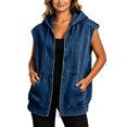 thumbnail image 2 of Drovellove Women's Denim Sleeveless Jacket with Hood and Zipper - Loose Fit Button Up Vest Top with Pockets for Casual Party, Date Night, or Weekend Outings, 2 of 9