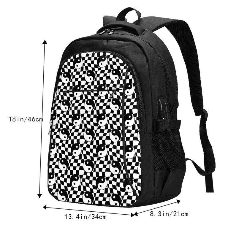 Cauagu Ying Yang Checkered Print Travel Laptop with USB Charging Port,Extra  Large Backpack College Backpack Business Work Bag Casual Daypack Perfert ...