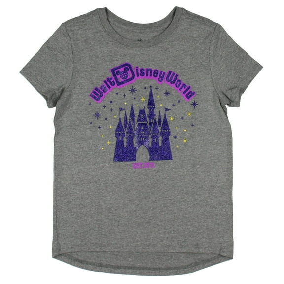 Disney Girls' Walt Disney World Cinderella Castle Glitter Logo High-Low Hem Kids T-Shirt