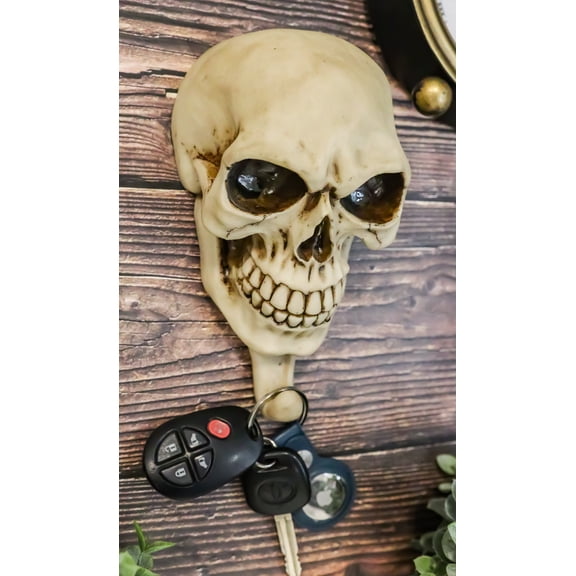 Pack Of 2 Macabre Halloween Grinning Evil Skull Head Bone Wall Coat Hook Plaque