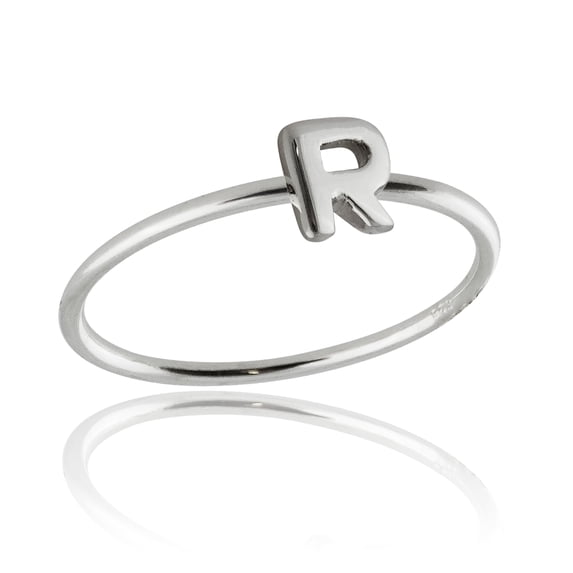 Sterling Silver Letter R Stacking Ring Band, Sizes 5, 6, 7, 8, 9, 10 (7)