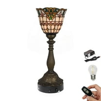 Kiven Cordless Table Lamp,1-Light Dimmable Bedside Lamps for Nightstand with Glass Lampshade, Cordless Tiffany Lamp for Reading Home Decor Bedside TD0927