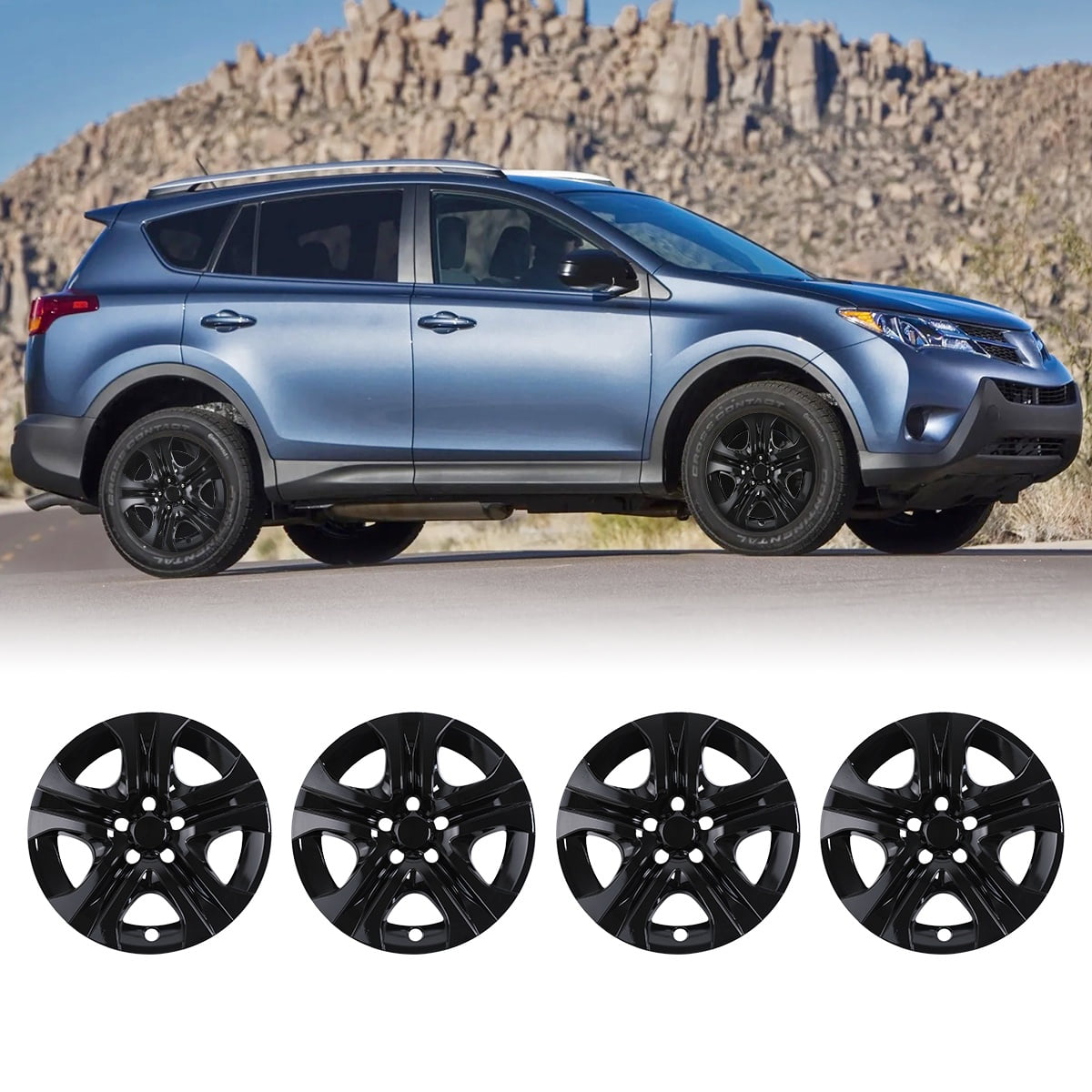 4pcs/Set 17" Hubcaps Wheel Rims Cover for 2013-2018 Toyota Rav4 Compatible With Steel Wheels Snap on Installation(Black Lacquer)