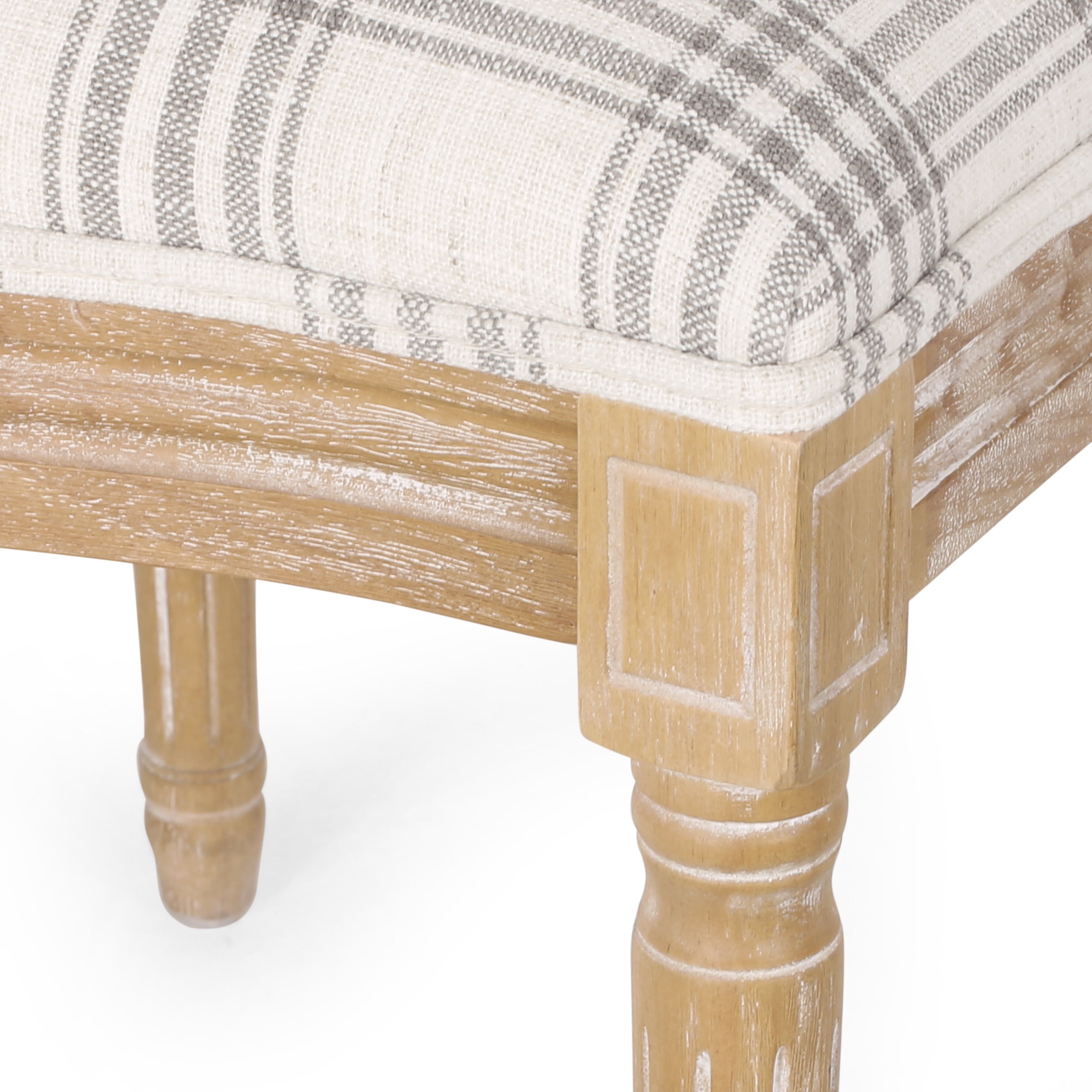 Noble House Dored Fabric and Wood 7 Piece Dining Set, Gray Plaid and Natural