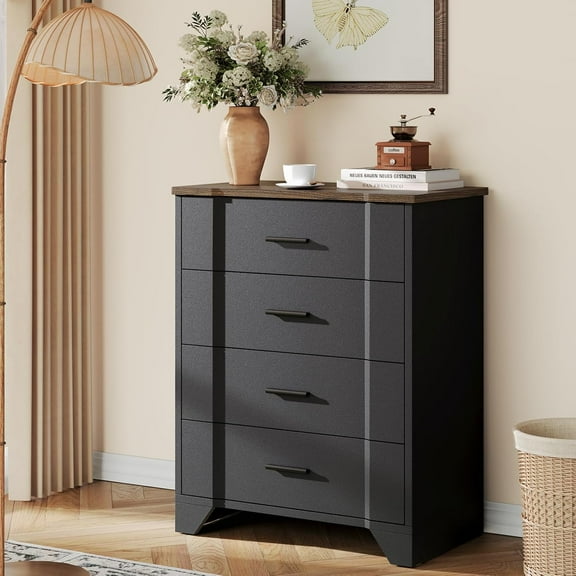 Farmhouse 4 Drawers Dresser for Bedroom, Wood Chest of Drawers, 4 Chest of Drawers for Closet, Curved Tall Dresser Storage Dressers Organizer for Bedroom, Living Room,Hallway & Entryway