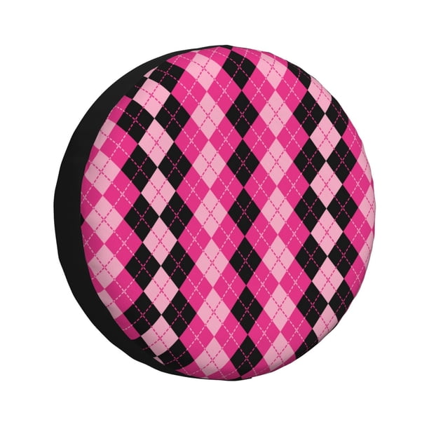 Fotbe pink and black argyle Funda de Llanta de Repuesto con Estampado, Engrosada, Ajuste Universal para Jeep, Remolque, RV, SUV, Camión-16 inch