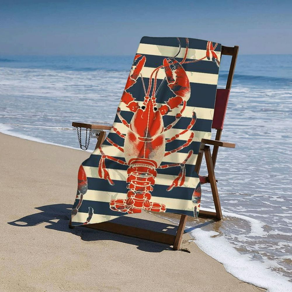 PHYHOO  Retro Marine Lobster Beach Towel, Absorbent Quick Dry Swimming Yoga Beach Towels, Large Sand Free Microfiber Beach Towel for Women, Men, Kids 30x60in