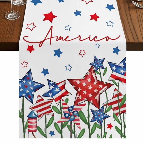 Table Runners 48 Inches Long Dress Scarves, Independence Day Farmhouse Kitchen Table Runner, Short Coffee Tablerunners, 4th of July Red Blue Stars Patriotic 13x48 Inch