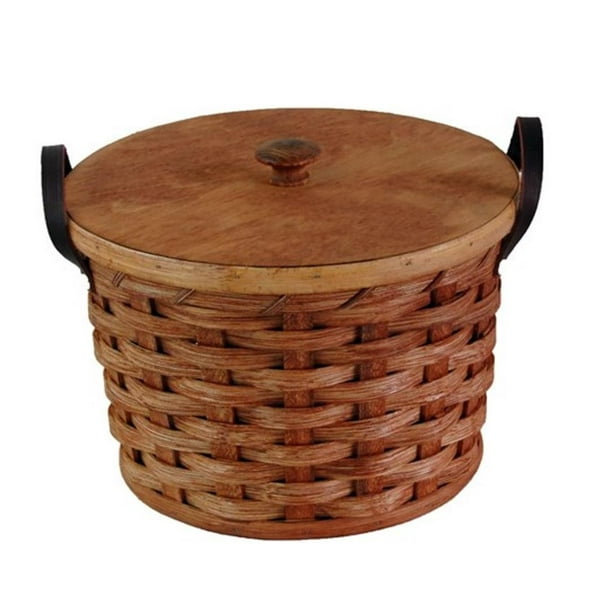 Amish Baskets and Beyond Oak Cookie Jar Basket Leather Handles