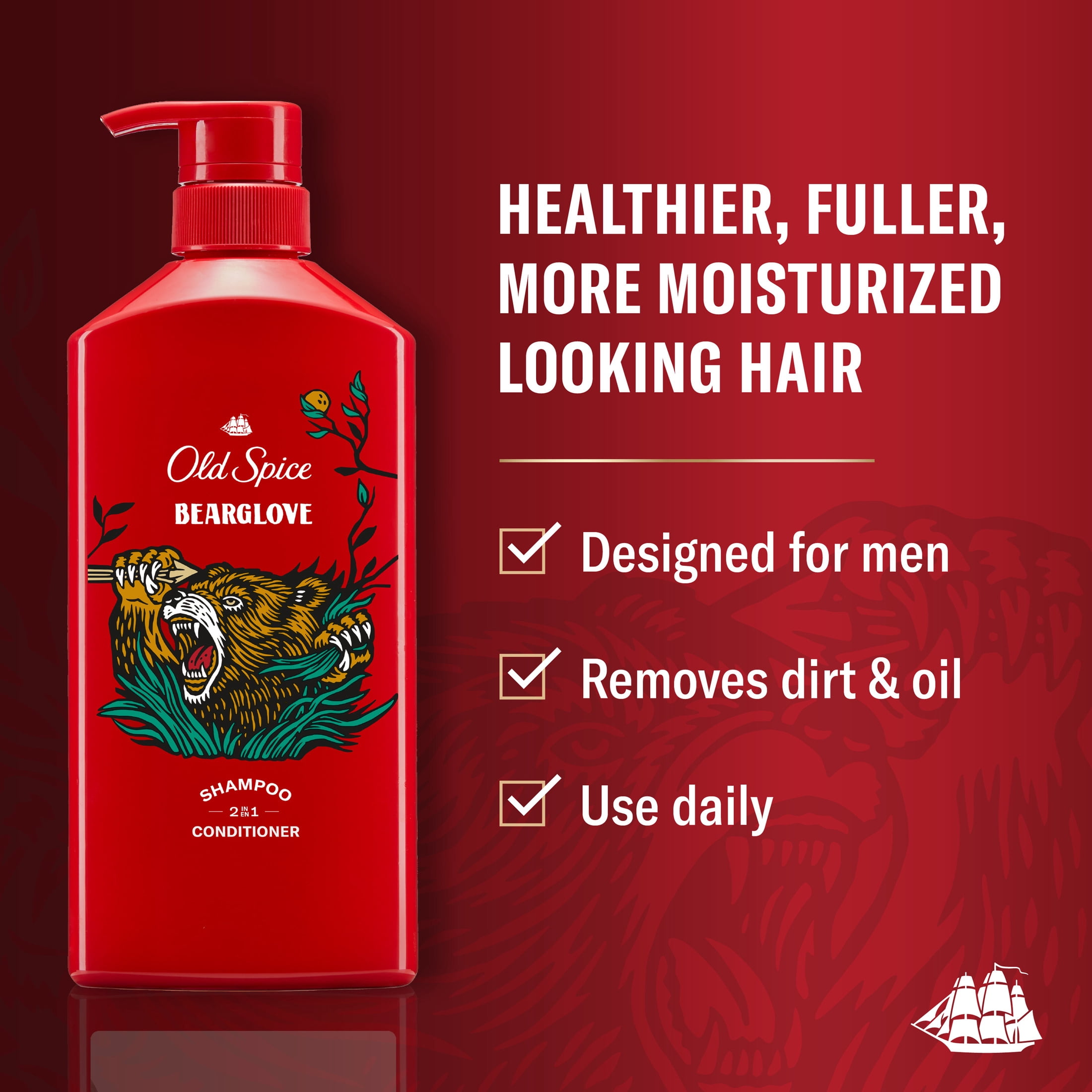 Old Spice Bearglove 2 in 1 Shampoo and Conditioner for Men, Healthier, Fuller, More Moisturized Looking Hair, 21.9 fl oz