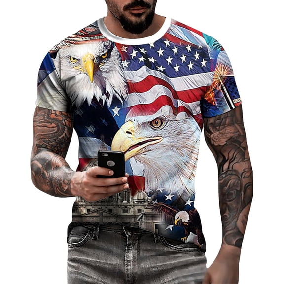 Men''s American USA Flag Patriotic T-Shirts 4th of July Shirts US Eagle Flag Soft Summer Short Sleeve Shirt for Men