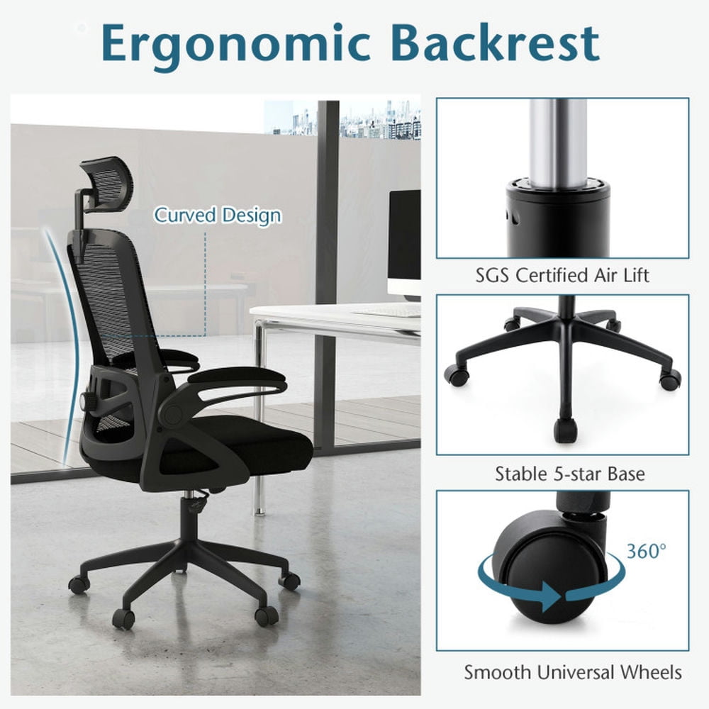 Demi Bonn Adjustable Swivel Task Chair Ergonomic Office Chair with Adjustable Lumbar Support, Rolling Work Computer Desk Chair, Black