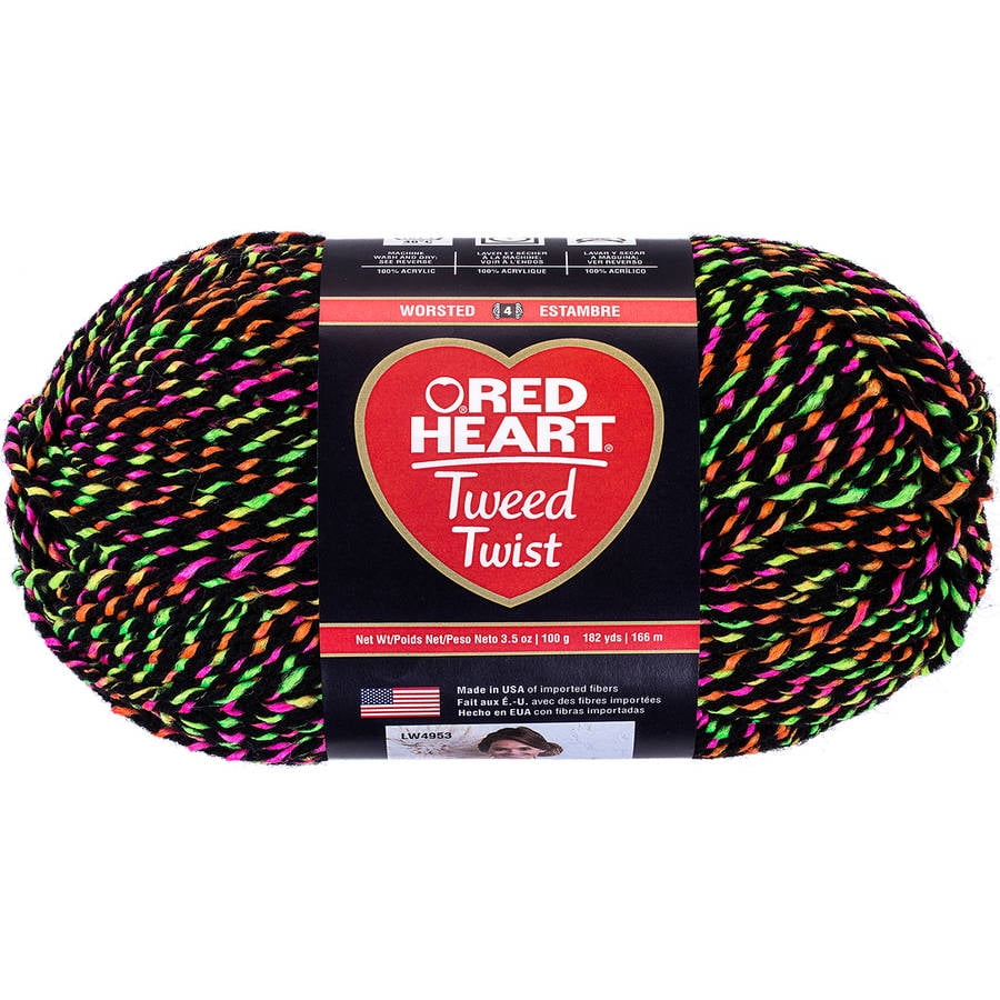 red heart tweed twist yarn, neon black