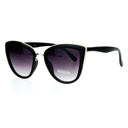 SA106 Womens Metal Brow Trim Large Cat Eye Sunglasses Black Gold