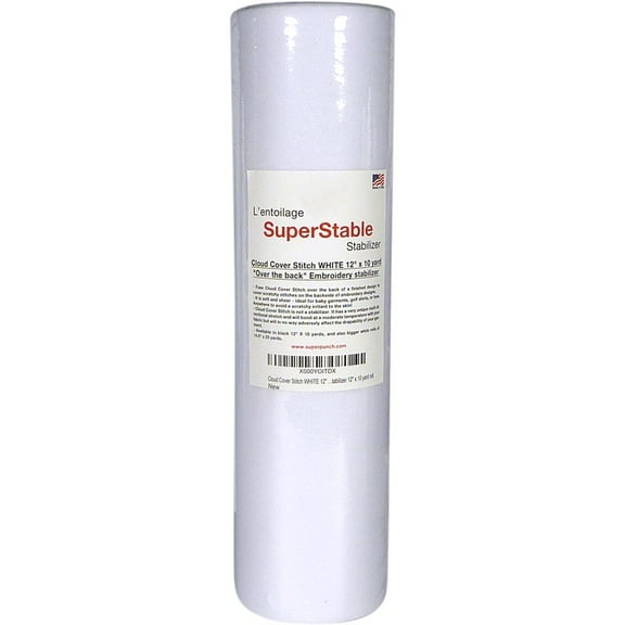 Cloud Cover Stitch White 12 inch x 10 Yard Roll. "Over the back" SuperStable Embroidery Stabilizer Backing