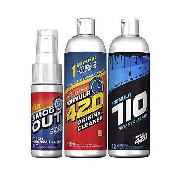 Formula 420 Smog Out Variety Pack 1 Bottle Formula 420 Smog Out 4 oz 1 Bottle Glass Metal Ceramic Pipe Original Cleaner 12 oz 1 Bottle Formula 710 Instant Cleaner 12oz 3 bottles total