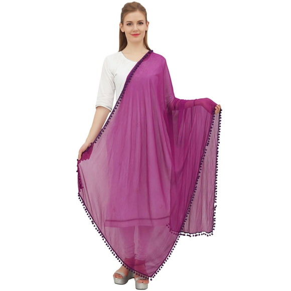 Phagun Indian Women Chiffon Dupatta Neck Wrap Long Stole Scarves Chunni-Plum