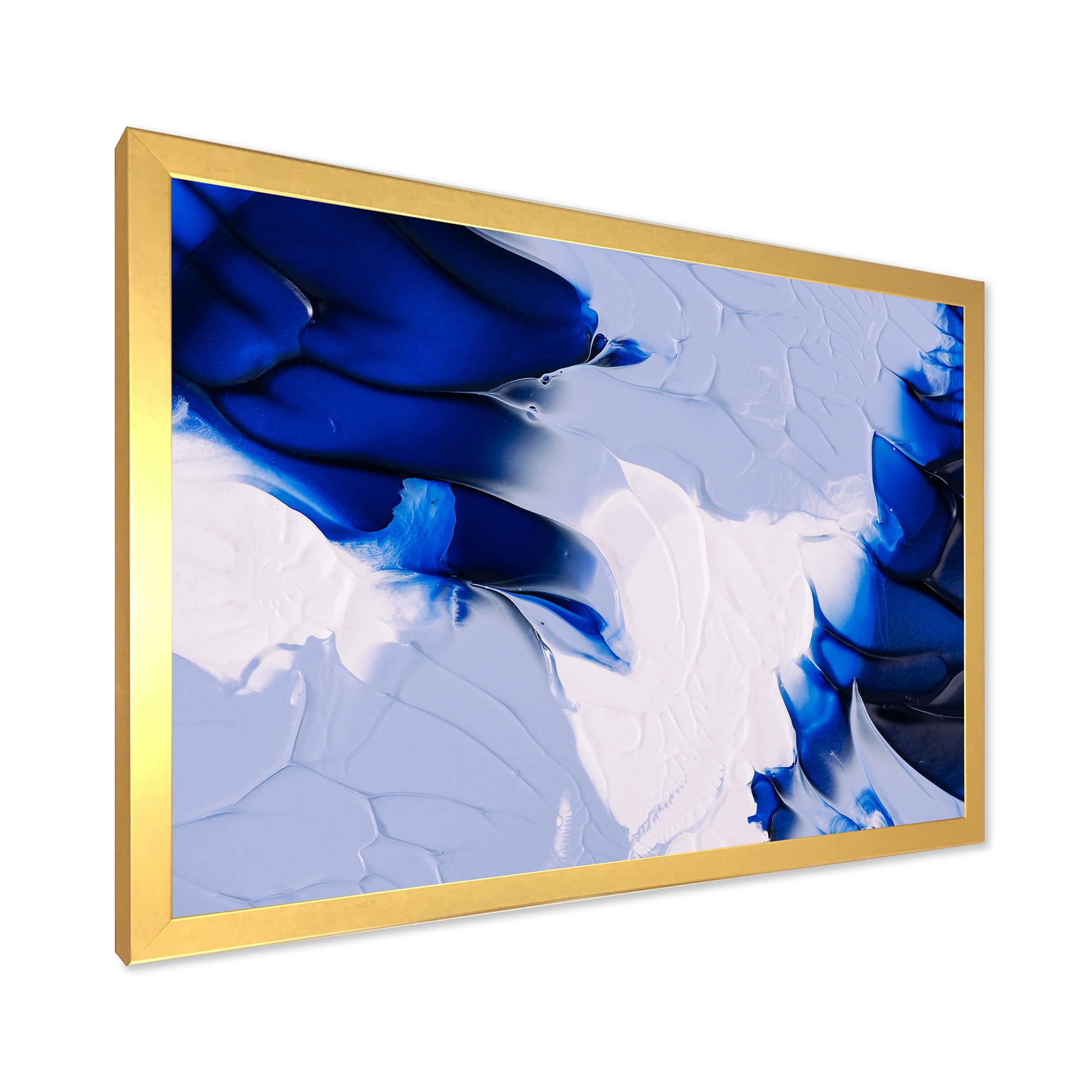Designart 'Abstract White and Blue Grey Waves' Modern Framed Art Print