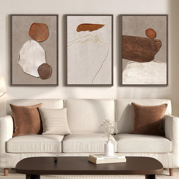 Neutral Singg Wall Art for Living Room, 3 Piece Modern Canvas Prints Paintings Artwork for Walls-Tan Beige Brown Minimalist Pictures for Living Room Hallway Bedroom Wall Decor