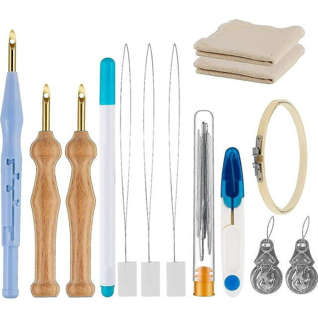 Embroidery Starter Kit, Embroidery Set Adjustable Yarn Punch Needle, Embroidery Pen Made Of Wooden Handle, Punch Needle Cloth, Needle Threader, For Cr