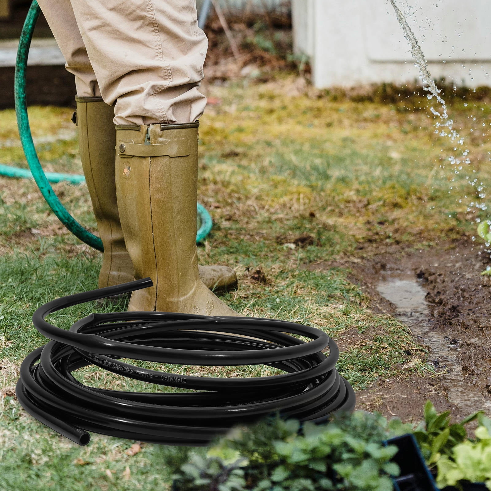 Raindrops Garden Watering Hose with Excellent Durability for Home Use 1 Roll Black PE Material