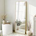 thumbnail image 6 of 56" x 21" Rounded Full Length Mirror Aluminum Frame Gold Mirror Full Length Floor Mirror with Stand for Living Room Bedroom Cloakroom, 6 of 14