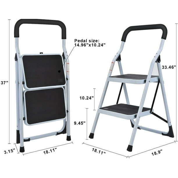Échelle 3 marches, échelle pliante avec pédale antidérapante et large,  petite échelle