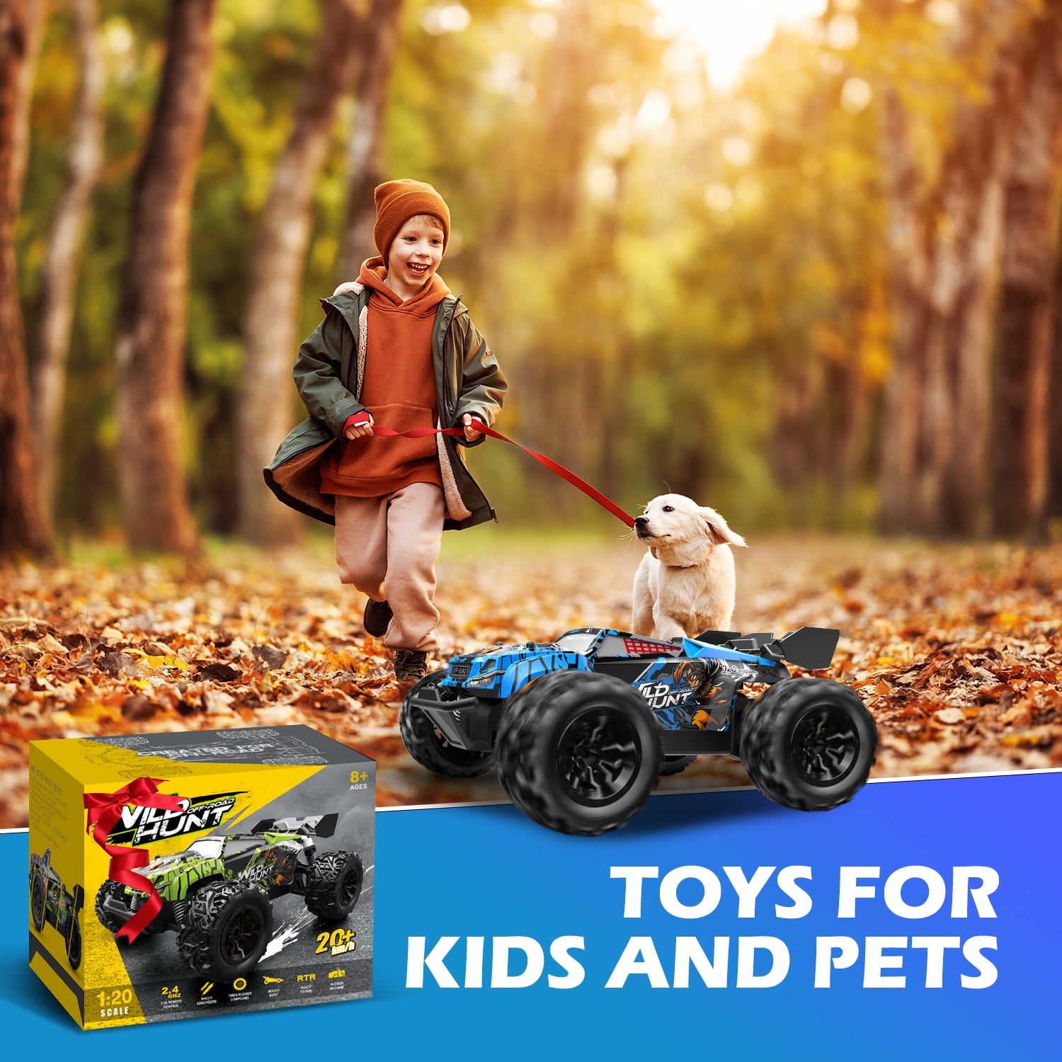 JoyStone Remote Control Car, 1:18 Remote Control Monster Truck All-Terrain 2.4GHz RTR RC Cars W/ 2 Batteries for Kids Toys Gift, Black & Blue