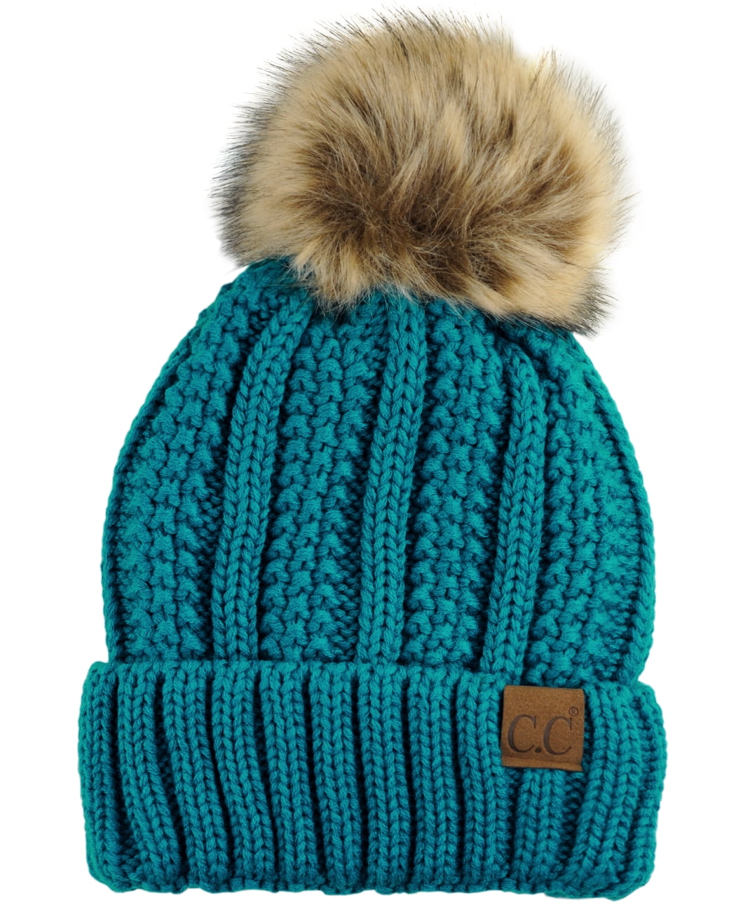 Fur Knit Beanie Hat 