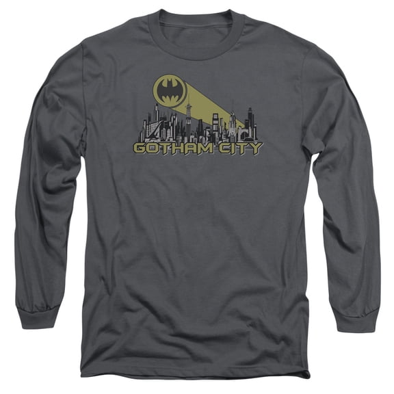 Batman Gotham Skyline Long Sleeve Adult 18/1 T-Shirt-Charcoal