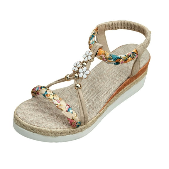 Wedge Sandals for Women Wide Width Elastic Slingback Orthopedic Sandals Slip On Open Toe Platform Dress Shoes Brown Size 6.5