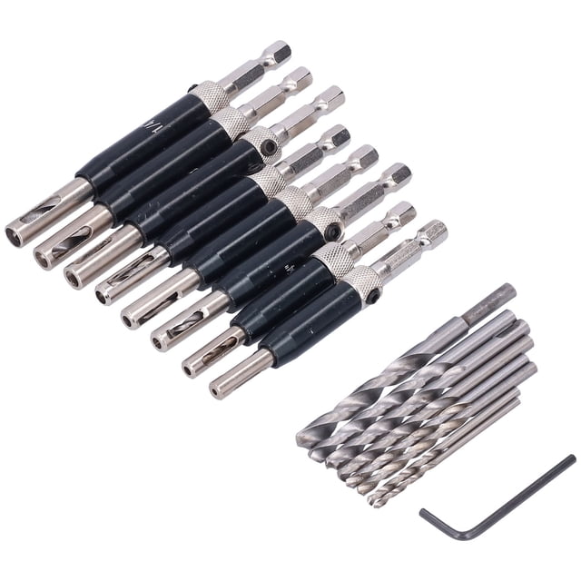 Taladros para bisagras con llave hexagonal, juego de 17 brocas para bisagras, brocas para ventanas, taladros para bisagras autocentrantes, construcción robusta Jadeshay A