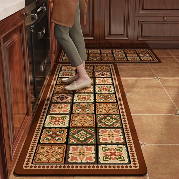 Kitchen Mats for Floor Sets of 2,Bohemian Style Waterproof Cushioned Anti Fatigue,Kitchen Rugs Non Slip Washable , Floral Runner Rug for Laundry, Sink, Office, Home, 20"x70" 20"x32"