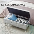 thumbnail image 3 of Storage Ottoman Bench, Faux Leather Upholstered Entryway Bench with Crystal Buttons and Silver Metal Legs, Large Storage Bench for End of Bed, Living Room, Bedroom, Entryway, Silver, 3 of 8
