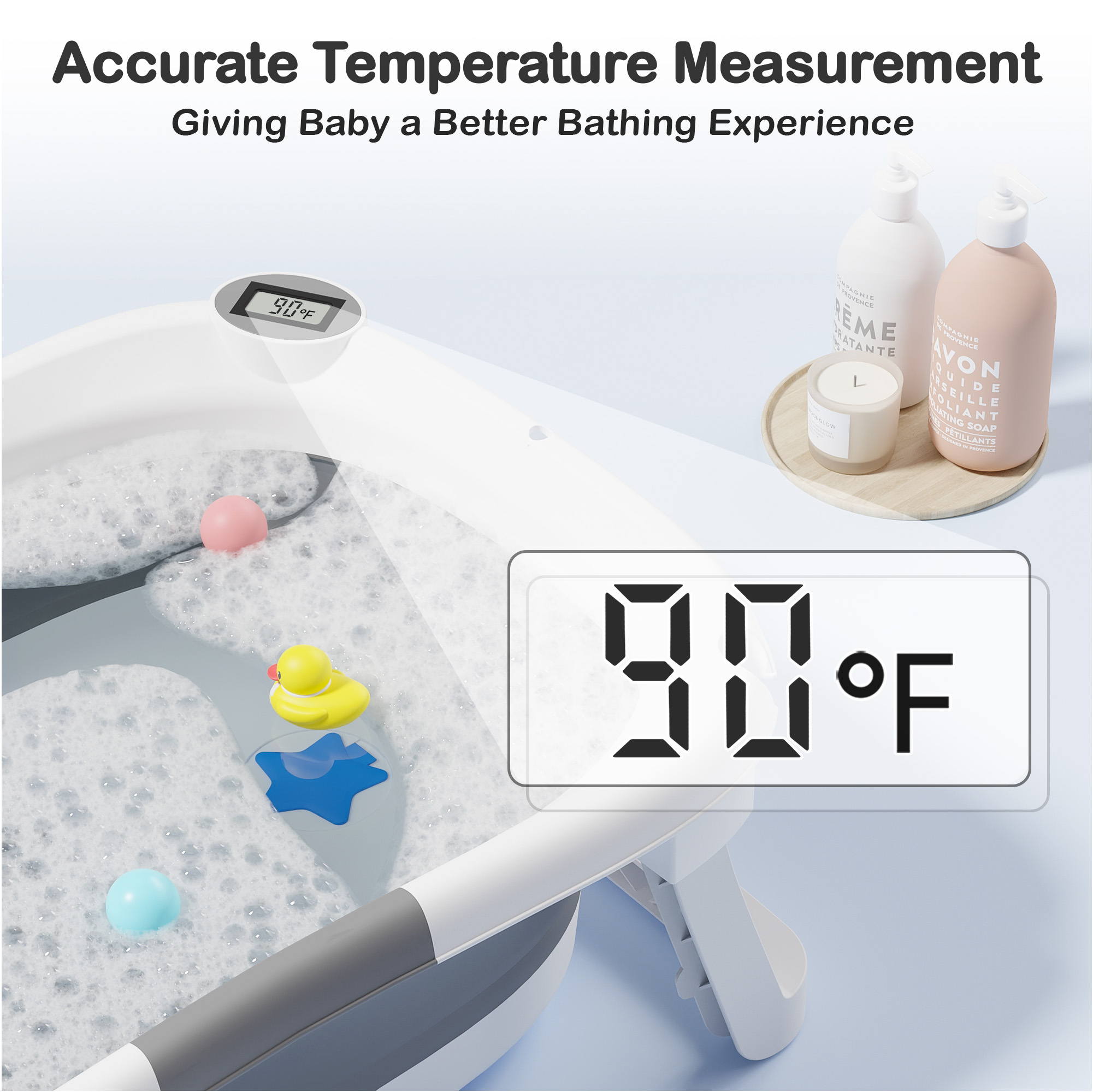 APRPINK Collapsible Baby Bathtub with Thermometer, Gray photo 4