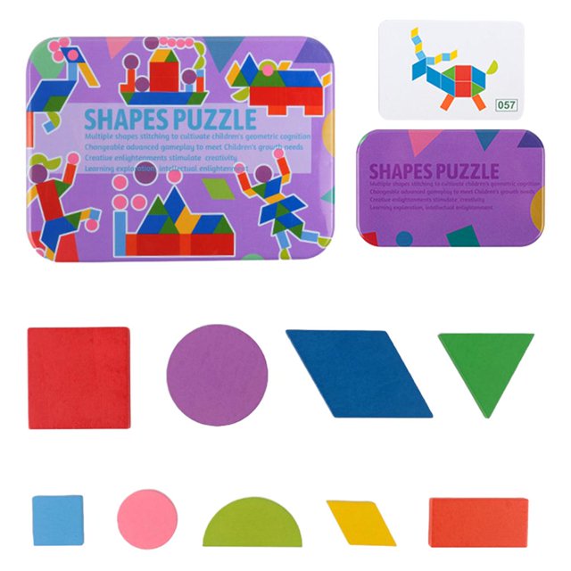 HILABEE Wood Pattern Blocks Geometric Shape Games Gift Learning Toys Boys