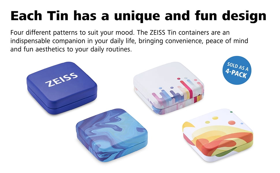 ZEISS Lens Wipe Cleaning Accessory 'Tin Box' Containers with Hinge Lids, Pack of 4