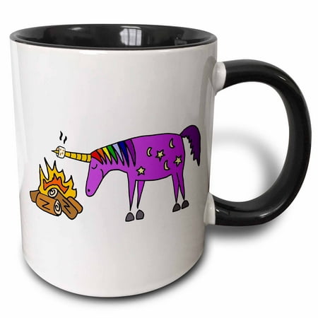3dRose Funny Cute Unicorn Roasting Marshmallows on his Horn - Two Tone Black Mug, (Best Roast For Black People)
